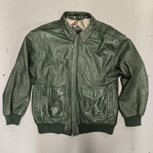 Men's Green Leather Jacket Vintage 80s Bomber